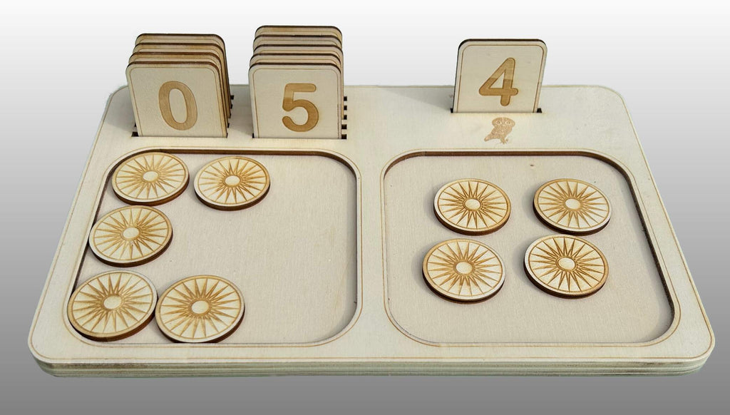 Montessori counting tray - concrete/abstract association