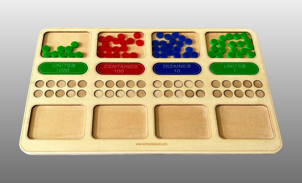 Montessori large number addition and subtraction tray