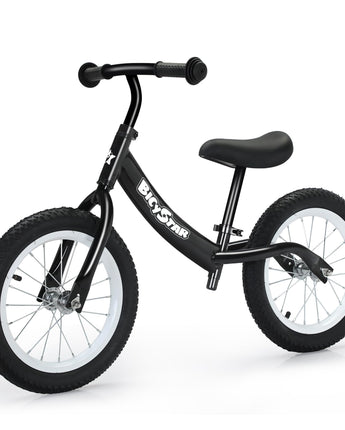 bicystar 14 Inch Balance Bike for Kids 3-7 Year Old, Kids Bike with No Pedals, Air Rubber Tires, Adjustable Height, Foot Rest, Pedalless Kids Bicycle Boys, Girls (Black)