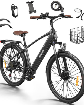 1000W Peak Electric Bike, 460Wh Battery Max 70 Miles Electric Bike for Adults, 26" Ebike with Bike Basket, 7 Speed & 5 Riding Modes UL Certified 25MPH Electric Bicycle for Commute City Park Black