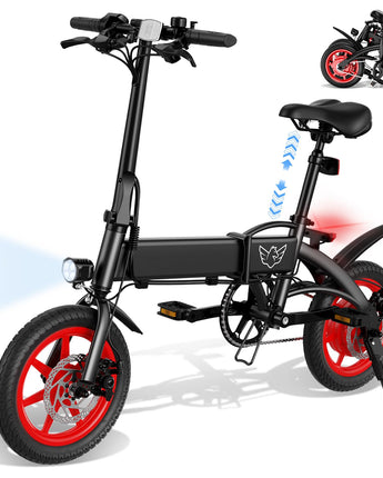 14" Folding Electric Bike for Adults, Foldable Ebike 15.5 MPH, 31 Miles Range, 630W Peak Brushless Motor with 30° Uphill, Adjustable Seat, Lightweight Electric Bicycle for Ages 12+ 330LBS Load