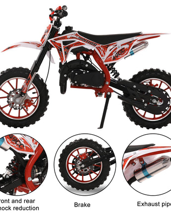 50cc Kids Dirt Bike, Dirt Bike for Kids 8-14, 2-Stroke Gas Dirt Bike, Gas Power Pocket Rocket Bike [New Model Quality Improvement], Off Road Mini Motorcycle Max Load 330Lbs, More Summer Fun (Red)