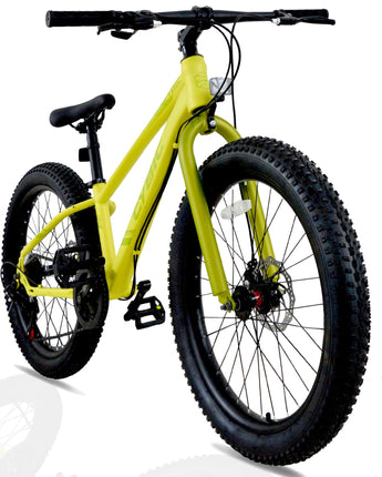 CYBIC 24 inch Fat Tire Mountain Bike for Man, Bicycle with High Carbon Steel Frame, Double Disc Brake 24 in Tire Fat Tire Bike with 7 Speeds as a Gift, Yellow/Green