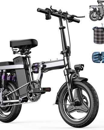 AZHAR Electric Bike for Adults, Foldable Electric Bike, 500W Motor, Up to 25 MPH and 20/30 Miles, 48V 15Ah/13Ah Removable Battery, Ebike with 14" Pneumatic Tire, Electric Mini Bike, UL 2849 Certified