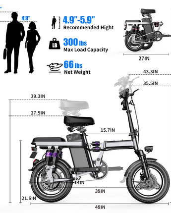 AZHAR Electric Bike for Adults, Foldable Electric Bike, 500W Motor, Up to 25 MPH and 20/30 Miles, 48V 15Ah/13Ah Removable Battery, Ebike with 14" Pneumatic Tire, Electric Mini Bike, UL 2849 Certified