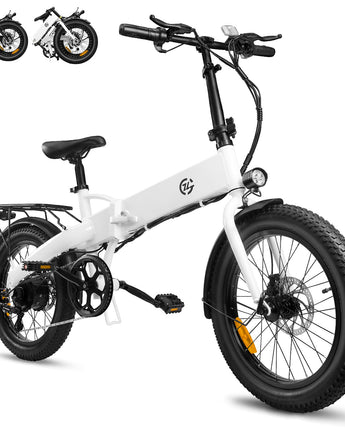 ZOONLAI Electric Bike for Adults 500W Motor Foldable Bikes Up to 24 MPH 43 Miles Long Range Ebike for Adult 48V 7.8Ah Removable Battery 20" Fat Tire 5 Speed Modes EBike ZL2006 UL 2849 (White)