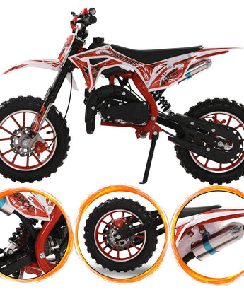 50cc Kids Dirt Bike, Dirt Bike for Kids 8-14, 2-Stroke Gas Dirt Bike, Gas Power Pocket Rocket Bike [New Model Quality Improvement], Off Road Mini Motorcycle Max Load 330Lbs, More Summer Fun (Red)