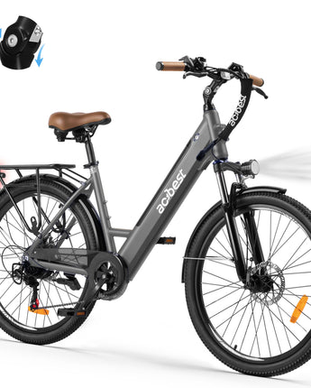 ACTBEST Core Electric Bike for Adults - 468Wh Removable Battery, 26 inch Step Thru Electric Bicycle, Peak 750W Brushless Motor Cityrun Ebike, with 7 Speed, Up to 50 Miles, E-Bikes, Grey