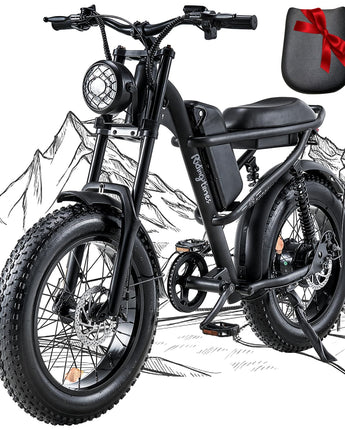 1500W Moped Style Ebike Full Suspension, 20 Inch Fat Tire Electric bike, Max 28MPH & 37-150 Miles Electric Motorcycle, 750WH/1500WH Battery, All-Terrain E Bike for Mountains, Snow, Sand, Road