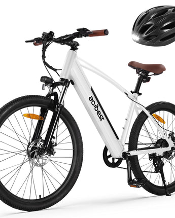 ACTBEST Core Electric Bike for Adults -468Wh Removable Battery, Peak 750W Brushless Motor Mountain Ebike, 26X2.1 Tire Step Over Bicycle with 7 Speed, Max 50 Miles,White with Helmet