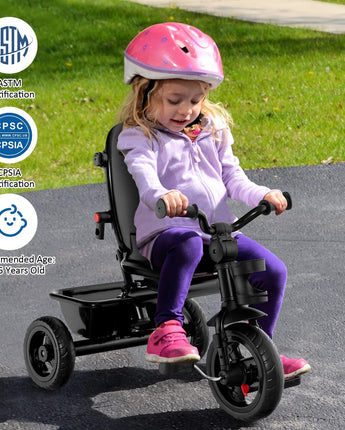 BABY JOY Tricycle, 5 in 1 Toddler Bike W/Removable Push Handle, Reversible Seat, EVA Wheel, Adjustable Canopy, Cup Holder & Storage, Ideal for Kids 1.5-5 Years Old, Tricycle for Toddler (Pink)