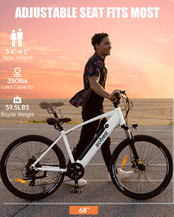 ACTBEST Core Electric Bike for Adults -468Wh Removable Battery, Peak 750W Brushless Motor Mountain Ebike, 26X2.1 Tire Step Over Bicycle with 7 Speed, Max 50 Miles,White with Helmet