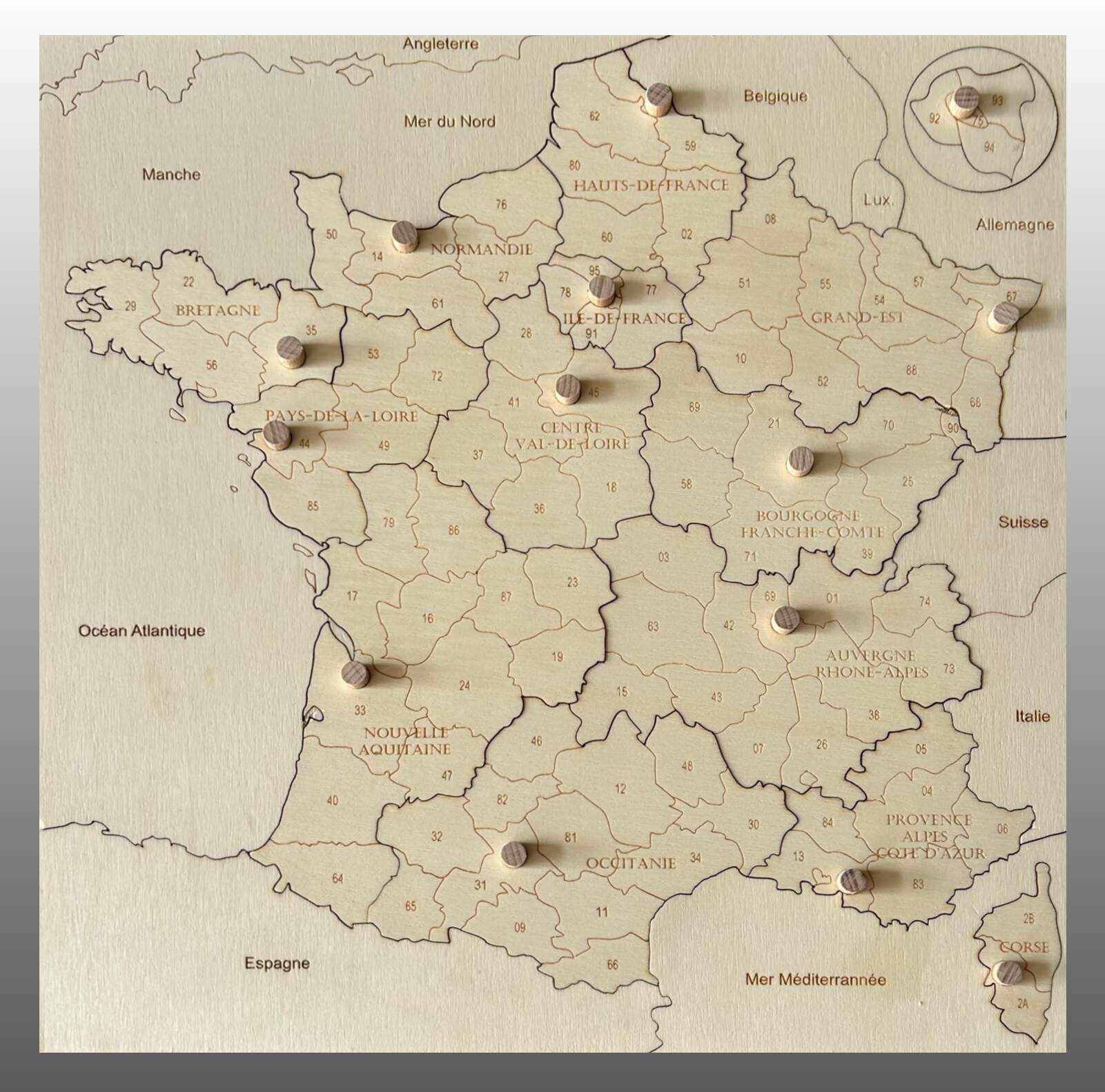 Carte Postale puzzle les régions de France avec enveloppe Carte d'Art